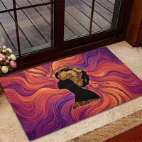 Léopold Sédar Senghor Rubber Doormat Femme Noire Silhouette with Africa Map Pattern Vibrant Swirl Background - Wonder Print Shop