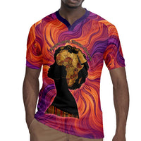 Léopold Sédar Senghor Rugby Jersey Femme Noire Silhouette with Africa Map Pattern Vibrant Swirl Background - Wonder Print Shop