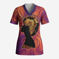 Léopold Sédar Senghor Scrub Top Femme Noire Silhouette with Africa Map Pattern Vibrant Swirl Background - Wonder Print Shop