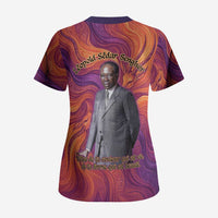 Léopold Sédar Senghor Scrub Top Femme Noire Silhouette with Africa Map Pattern Vibrant Swirl Background - Wonder Print Shop