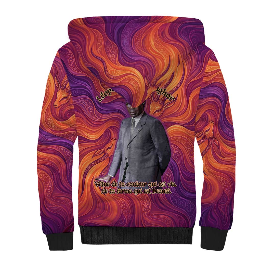 Léopold Sédar Senghor Sherpa Hoodie Femme Noire Silhouette with Africa Map Pattern Vibrant Swirl Background - Wonder Print Shop