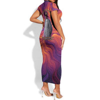 Léopold Sédar Senghor Short Sleeve Bodycon Dress Femme Noire Silhouette with Africa Map Pattern Vibrant Swirl Background - Wonder Print Shop