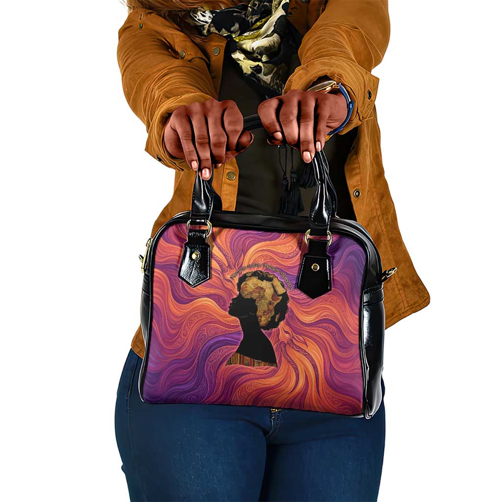 Léopold Sédar Senghor Shoulder Handbag Femme Noire Silhouette with Africa Map Pattern Vibrant Swirl Background - Wonder Print Shop