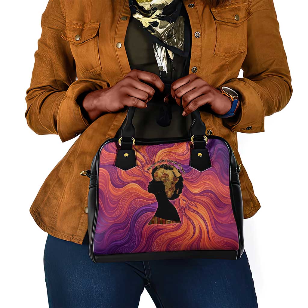 Léopold Sédar Senghor Shoulder Handbag Femme Noire Silhouette with Africa Map Pattern Vibrant Swirl Background - Wonder Print Shop