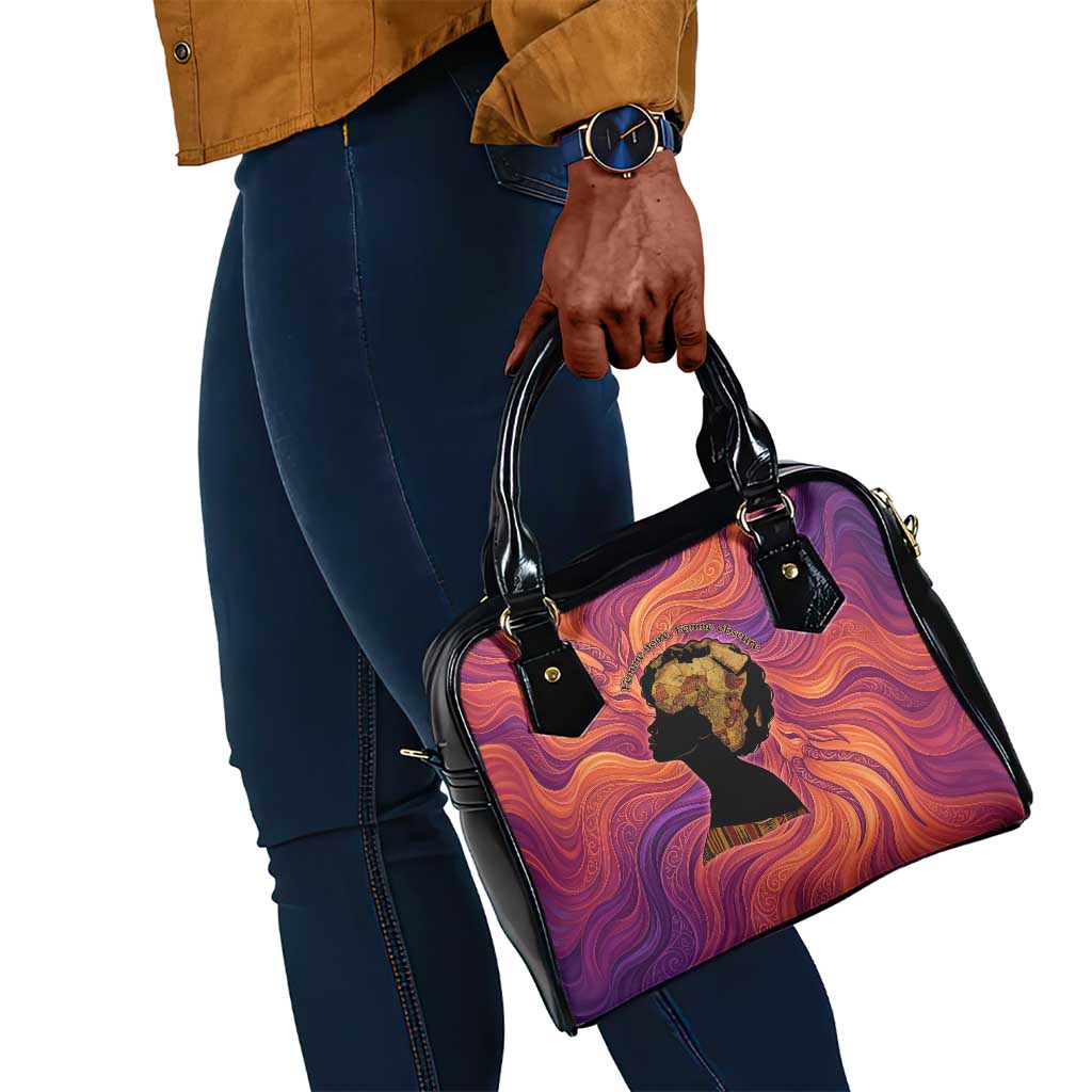 Léopold Sédar Senghor Shoulder Handbag Femme Noire Silhouette with Africa Map Pattern Vibrant Swirl Background - Wonder Print Shop