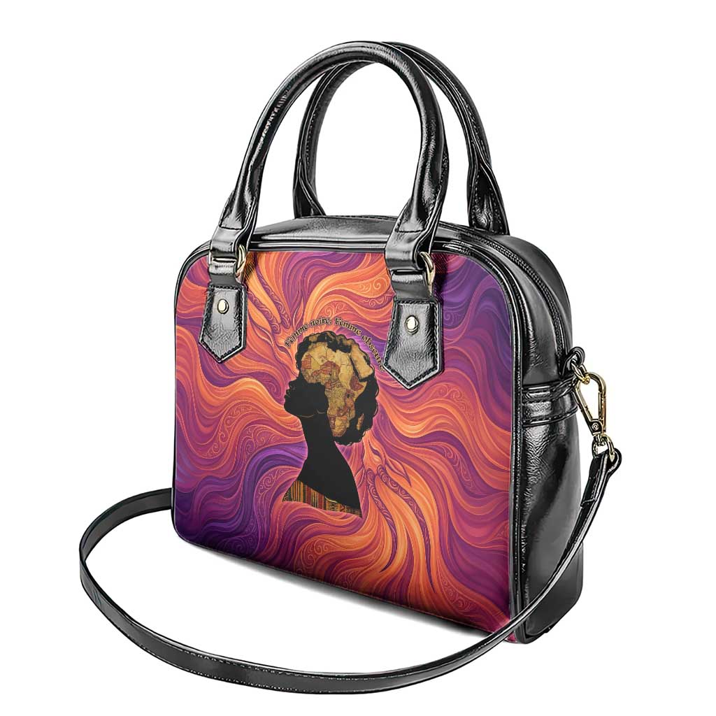 Léopold Sédar Senghor Shoulder Handbag Femme Noire Silhouette with Africa Map Pattern Vibrant Swirl Background - Wonder Print Shop