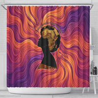 Léopold Sédar Senghor Shower Curtain Femme Noire Silhouette with Africa Map Pattern Vibrant Swirl Background - Wonder Print Shop