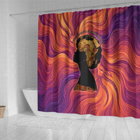 Léopold Sédar Senghor Shower Curtain Femme Noire Silhouette with Africa Map Pattern Vibrant Swirl Background - Wonder Print Shop