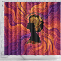 Léopold Sédar Senghor Shower Curtain Femme Noire Silhouette with Africa Map Pattern Vibrant Swirl Background - Wonder Print Shop