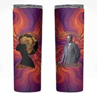 Léopold Sédar Senghor Skinny Tumbler Femme Noire Silhouette with Africa Map Pattern Vibrant Swirl Background - Wonder Print Shop
