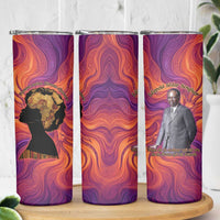 Léopold Sédar Senghor Skinny Tumbler Femme Noire Silhouette with Africa Map Pattern Vibrant Swirl Background - Wonder Print Shop
