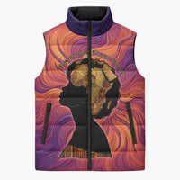 Léopold Sédar Senghor Sleeveless Puffer Jacket Femme Noire Silhouette with Africa Map Pattern Vibrant Swirl Background - Wonder Print Shop