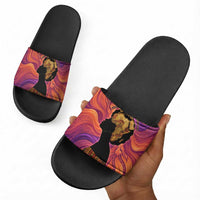 Léopold Sédar Senghor Slide Sandals Femme Noire Silhouette with Africa Map Pattern Vibrant Swirl Background - Wonder Print Shop