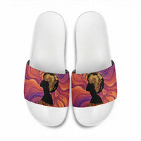 Léopold Sédar Senghor Slide Sandals Femme Noire Silhouette with Africa Map Pattern Vibrant Swirl Background - Wonder Print Shop