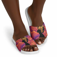 Léopold Sédar Senghor Slide Sandals Femme Noire Silhouette with Africa Map Pattern Vibrant Swirl Background - Wonder Print Shop