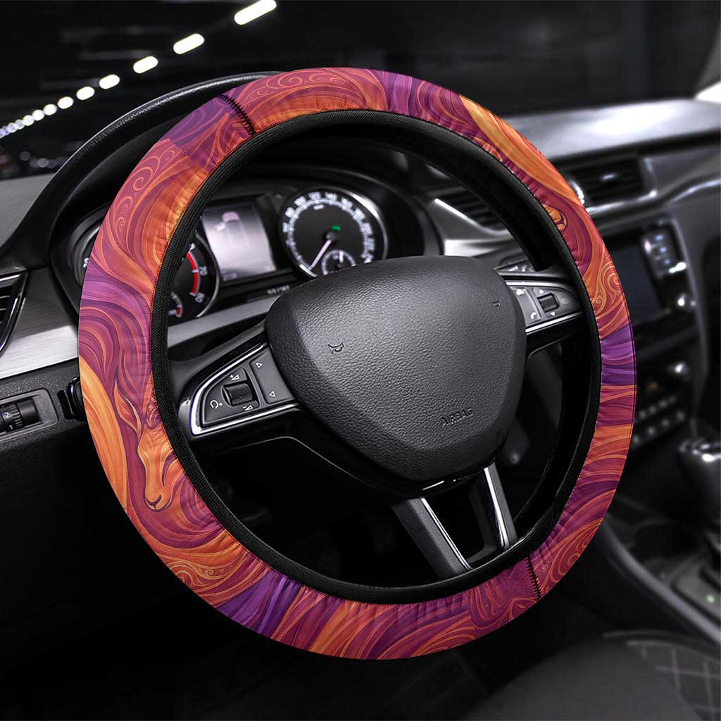 Léopold Sédar Senghor Steering Wheel Cover Femme Noire Silhouette with Africa Map Pattern Vibrant Swirl Background - Wonder Print Shop