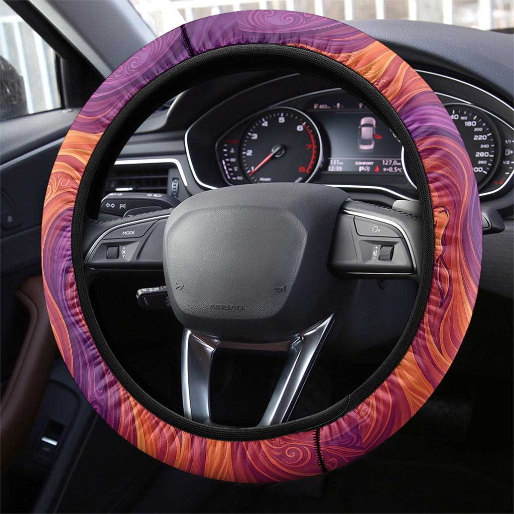 Léopold Sédar Senghor Steering Wheel Cover Femme Noire Silhouette with Africa Map Pattern Vibrant Swirl Background - Wonder Print Shop
