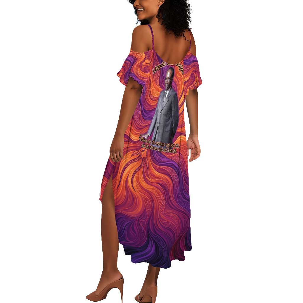 Léopold Sédar Senghor Summer Maxi Dress Femme Noire Silhouette with Africa Map Pattern Vibrant Swirl Background - Wonder Print Shop