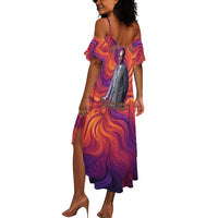 Léopold Sédar Senghor Summer Maxi Dress Femme Noire Silhouette with Africa Map Pattern Vibrant Swirl Background - Wonder Print Shop
