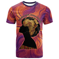 Léopold Sédar Senghor T shirt Femme Noire Silhouette with Africa Map Pattern Vibrant Swirl Background - Wonder Print Shop