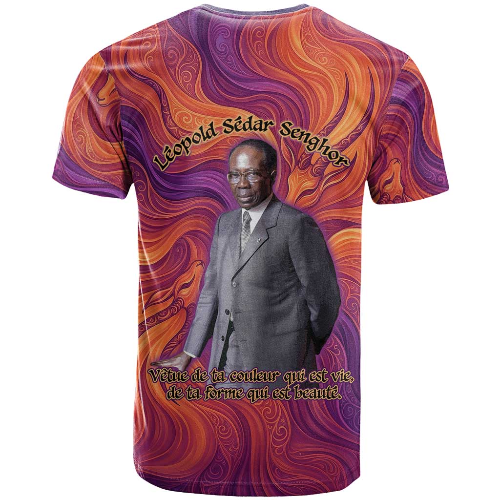 Léopold Sédar Senghor T shirt Femme Noire Silhouette with Africa Map Pattern Vibrant Swirl Background - Wonder Print Shop