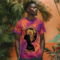 Léopold Sédar Senghor T shirt Femme Noire Silhouette with Africa Map Pattern Vibrant Swirl Background - Wonder Print Shop