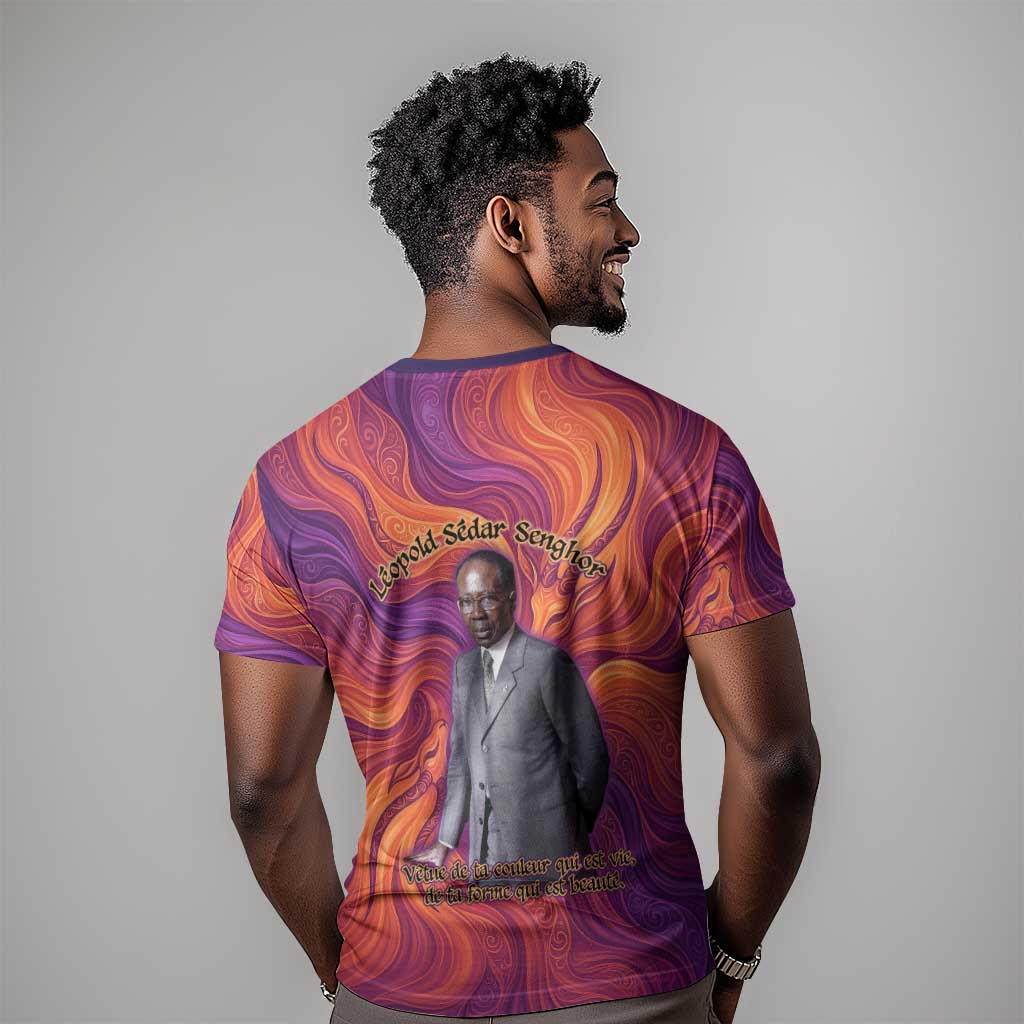 Léopold Sédar Senghor T shirt Femme Noire Silhouette with Africa Map Pattern Vibrant Swirl Background - Wonder Print Shop