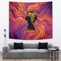 Léopold Sédar Senghor Tapestry Femme Noire Silhouette with Africa Map Pattern Vibrant Swirl Background - Wonder Print Shop