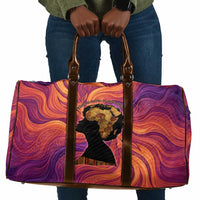 Léopold Sédar Senghor Travel Bag Femme Noire Silhouette with Africa Map Pattern Vibrant Swirl Background - Wonder Print Shop