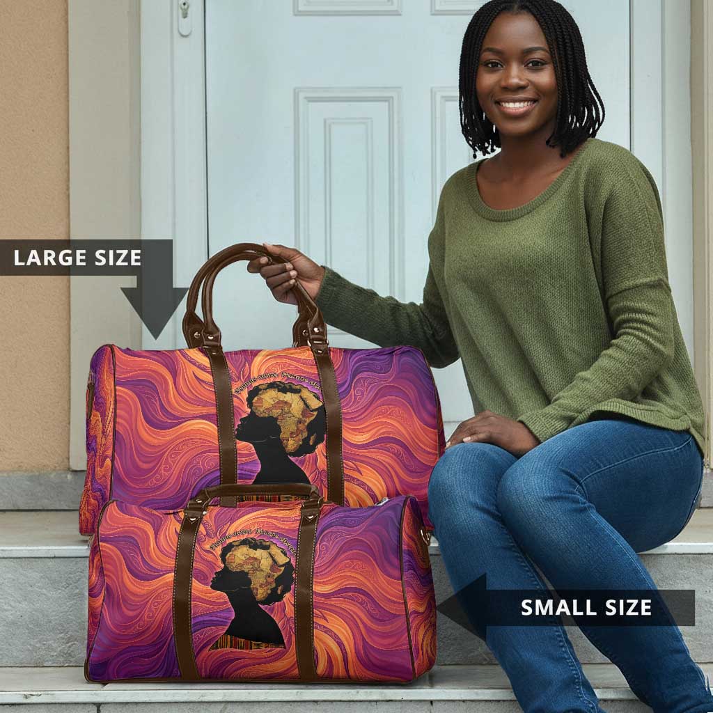 Léopold Sédar Senghor Travel Bag Femme Noire Silhouette with Africa Map Pattern Vibrant Swirl Background - Wonder Print Shop