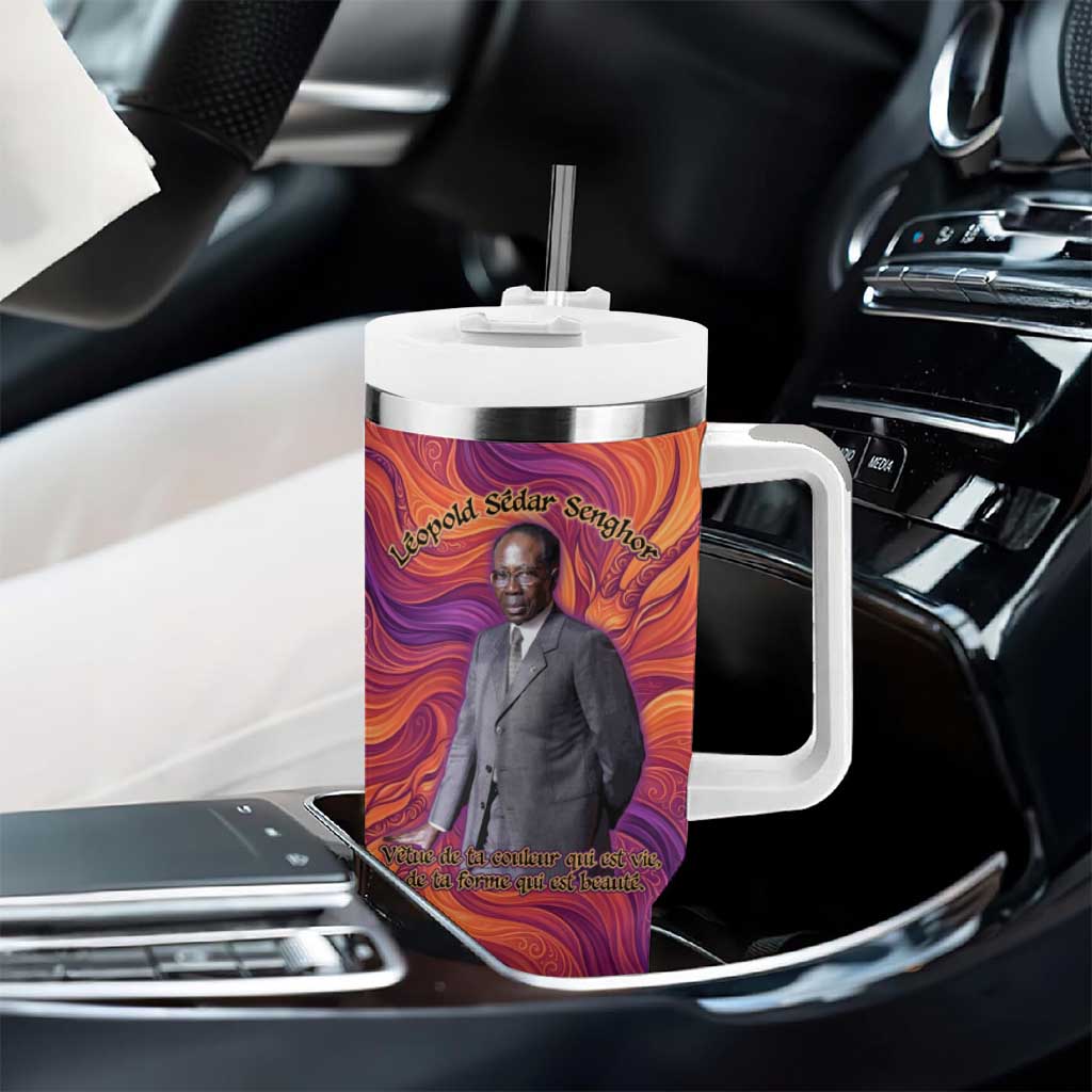 Léopold Sédar Senghor Tumbler With Handle Femme Noire Silhouette with Africa Map Pattern Vibrant Swirl Background - Wonder Print Shop