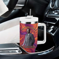 Léopold Sédar Senghor Tumbler With Handle Femme Noire Silhouette with Africa Map Pattern Vibrant Swirl Background - Wonder Print Shop
