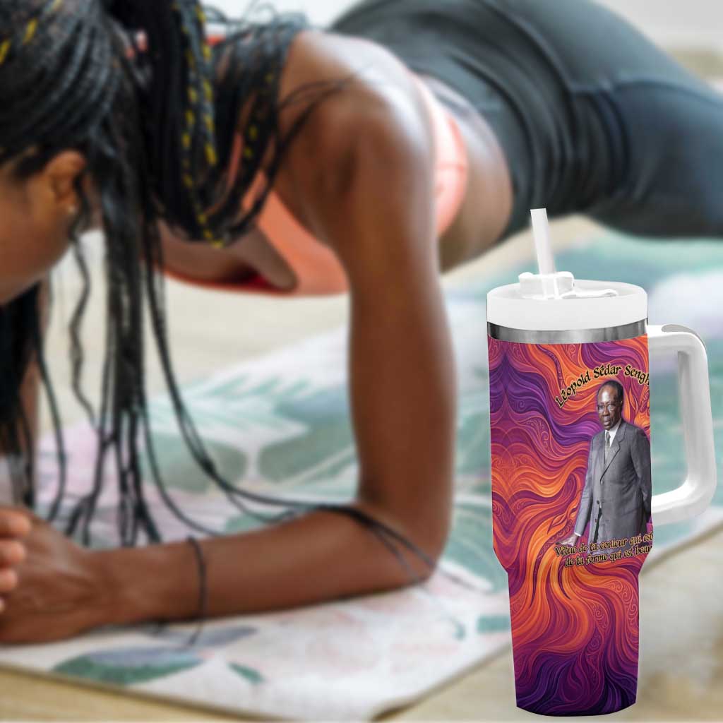 Léopold Sédar Senghor Tumbler With Handle Femme Noire Silhouette with Africa Map Pattern Vibrant Swirl Background - Wonder Print Shop