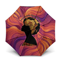 Léopold Sédar Senghor Umbrella Femme Noire Silhouette with Africa Map Pattern Vibrant Swirl Background - Wonder Print Shop