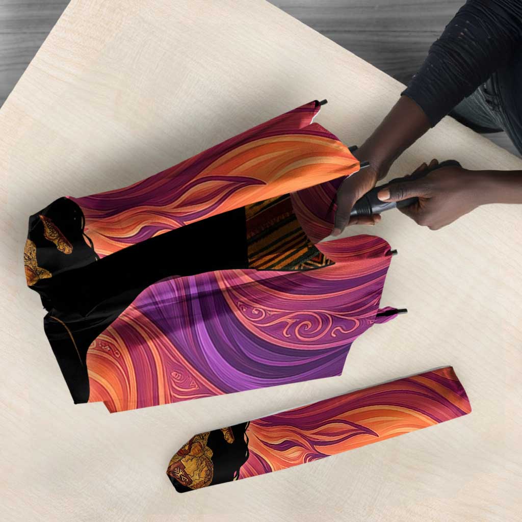 Léopold Sédar Senghor Umbrella Femme Noire Silhouette with Africa Map Pattern Vibrant Swirl Background - Wonder Print Shop