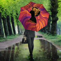 Léopold Sédar Senghor Umbrella Femme Noire Silhouette with Africa Map Pattern Vibrant Swirl Background - Wonder Print Shop
