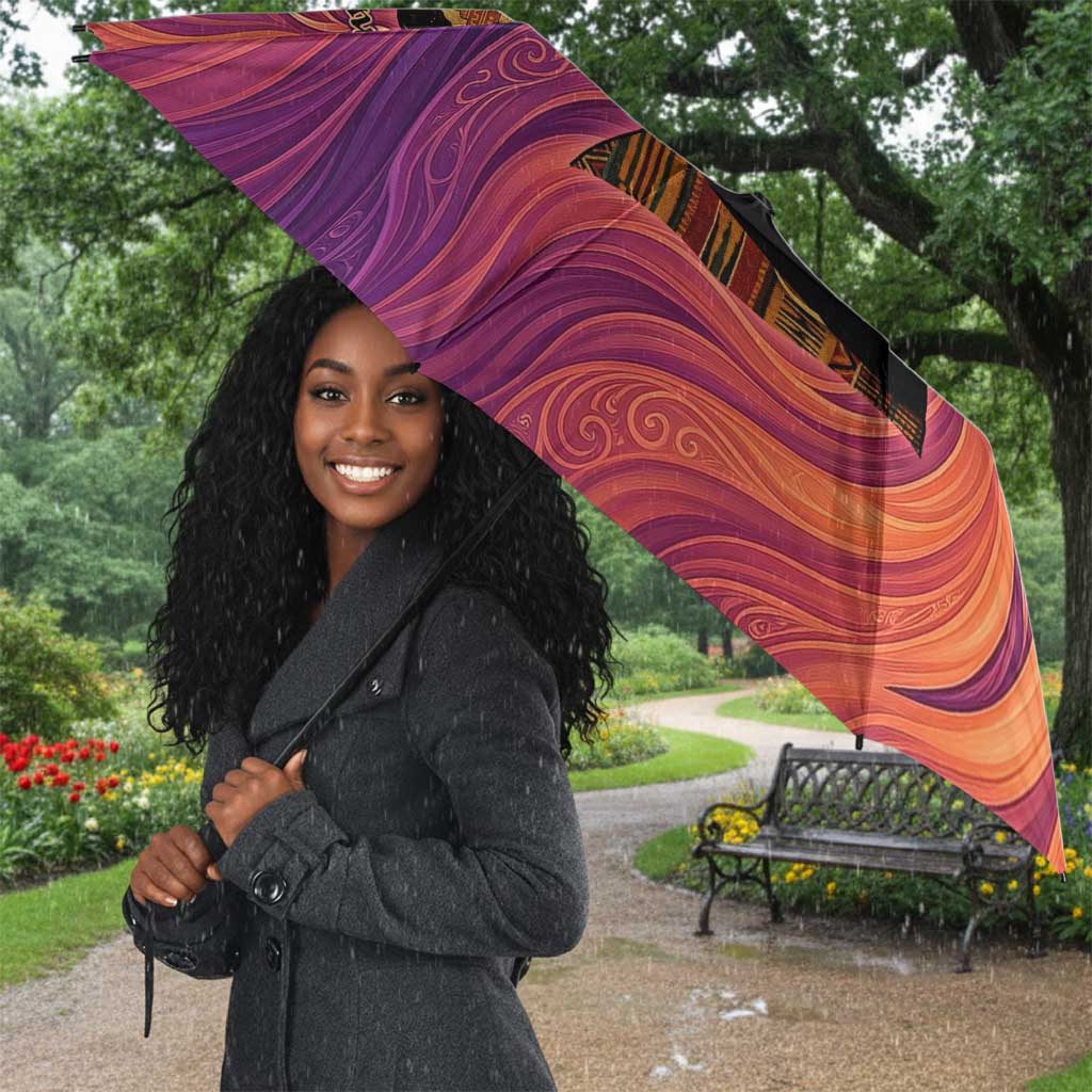 Léopold Sédar Senghor Umbrella Femme Noire Silhouette with Africa Map Pattern Vibrant Swirl Background - Wonder Print Shop