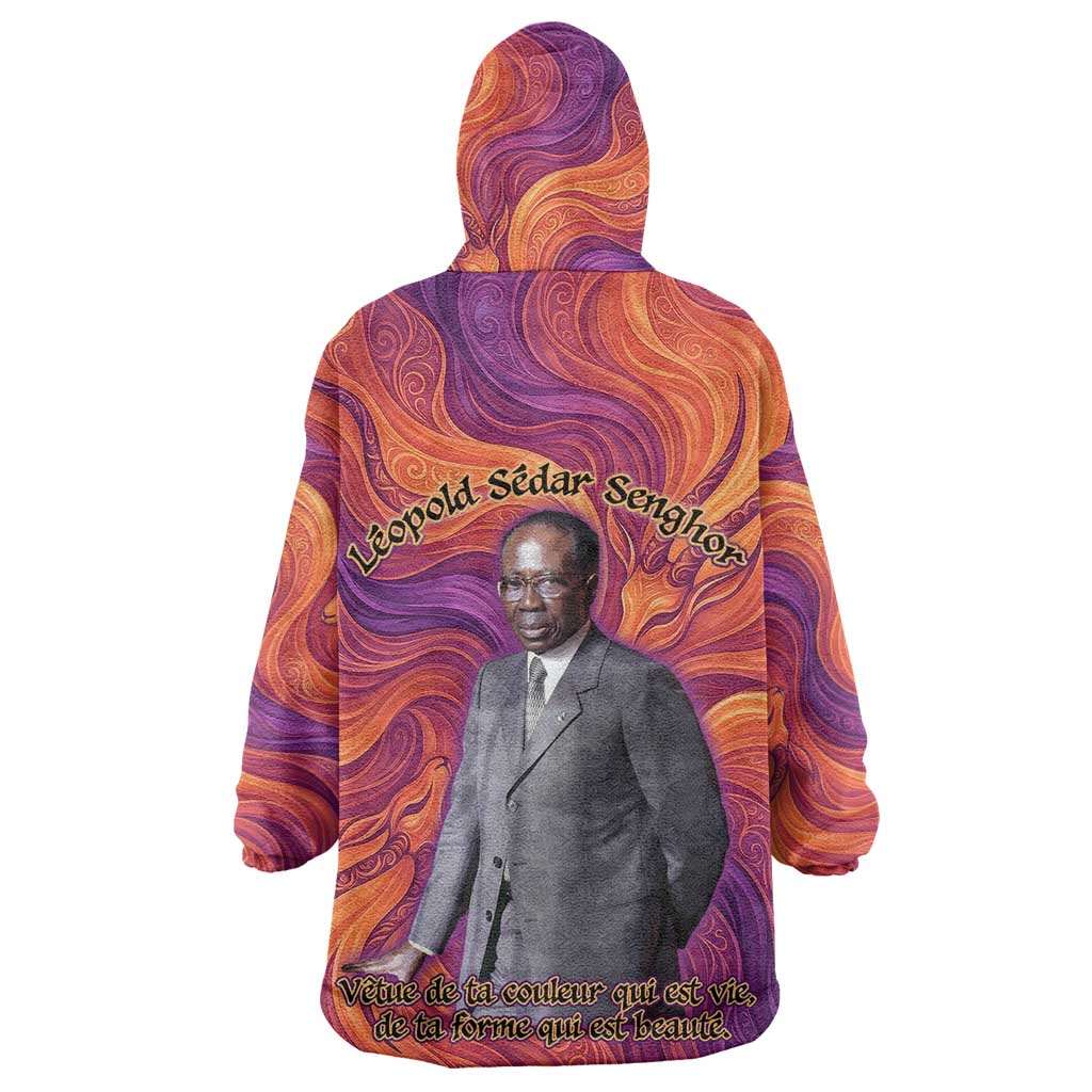 Léopold Sédar Senghor Wearable Blanket Hoodie Femme Noire Silhouette with Africa Map Pattern Vibrant Swirl Background - Wonder Print Shop