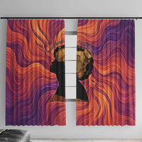 Léopold Sédar Senghor Window Curtain Femme Noire Silhouette with Africa Map Pattern Vibrant Swirl Background - Wonder Print Shop
