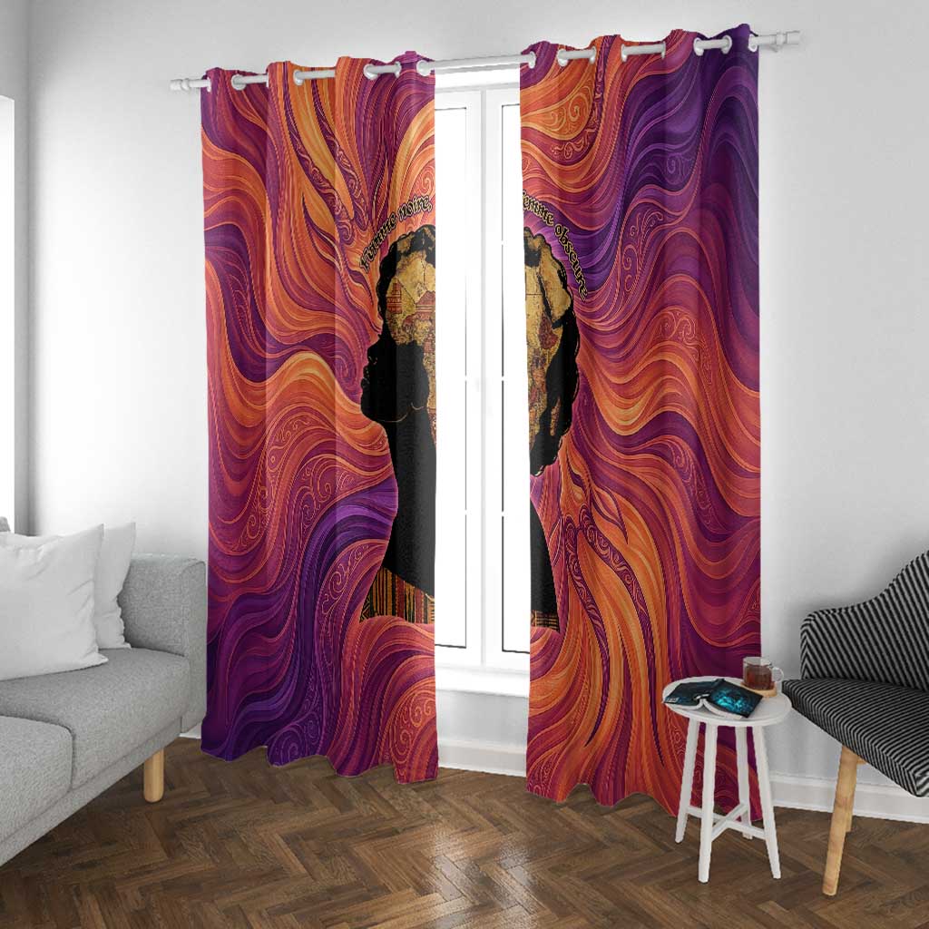 Léopold Sédar Senghor Window Curtain Femme Noire Silhouette with Africa Map Pattern Vibrant Swirl Background - Wonder Print Shop