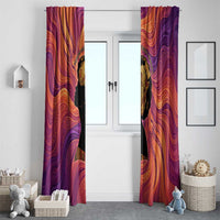 Léopold Sédar Senghor Window Curtain Femme Noire Silhouette with Africa Map Pattern Vibrant Swirl Background - Wonder Print Shop