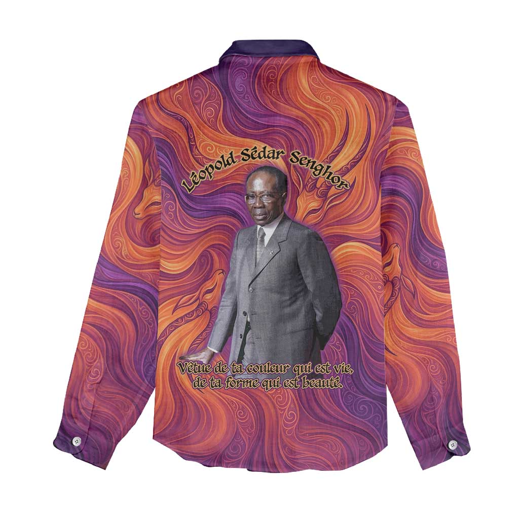 Léopold Sédar Senghor Women Casual Shirt Femme Noire Silhouette with Africa Map Pattern Vibrant Swirl Background - Wonder Print Shop