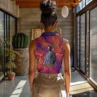 Léopold Sédar Senghor Women Sleeveless Polo Shirt Femme Noire Silhouette with Africa Map Pattern Vibrant Swirl Background - Wonder Print Shop