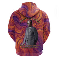 Léopold Sédar Senghor Zip Hoodie Femme Noire Silhouette with Africa Map Pattern Vibrant Swirl Background - Wonder Print Shop