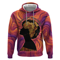 Léopold Sédar Senghor Zip Hoodie Femme Noire Silhouette with Africa Map Pattern Vibrant Swirl Background - Wonder Print Shop