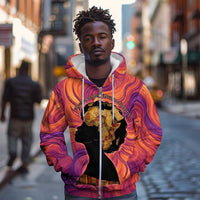 Léopold Sédar Senghor Zip Hoodie Femme Noire Silhouette with Africa Map Pattern Vibrant Swirl Background - Wonder Print Shop