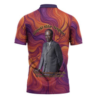 Léopold Sédar Senghor Zipper Polo Shirt Femme Noire Silhouette with Africa Map Pattern Vibrant Swirl Background - Wonder Print Shop
