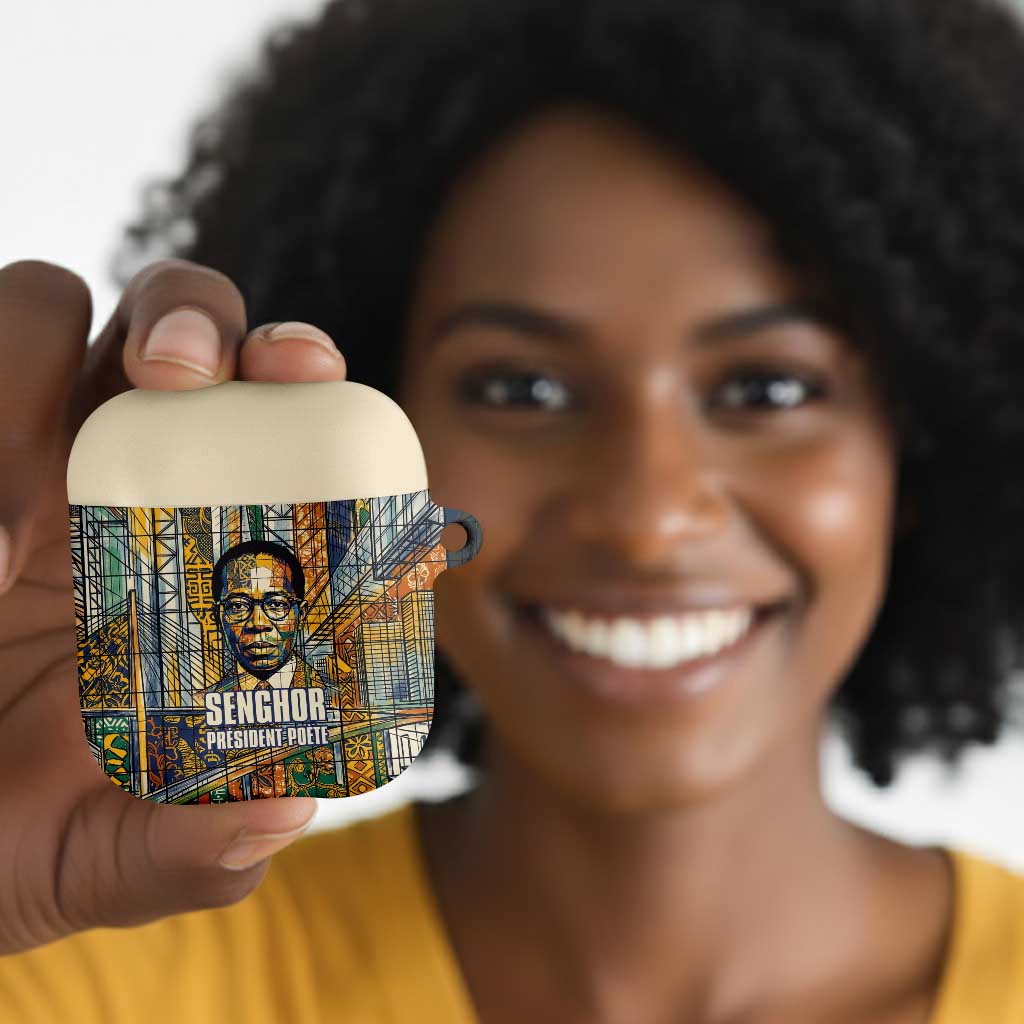 Léopold Sédar Senghor AirPods Case President Poete Portrait Futuristic African Robotic Handshake Earth and Flowers Unity - Wonder Print Shop
