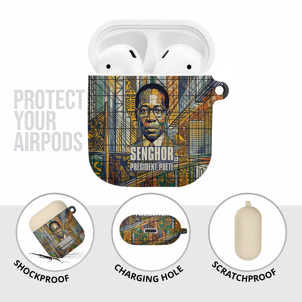 Léopold Sédar Senghor AirPods Case President Poete Portrait Futuristic African Robotic Handshake Earth and Flowers Unity - Wonder Print Shop