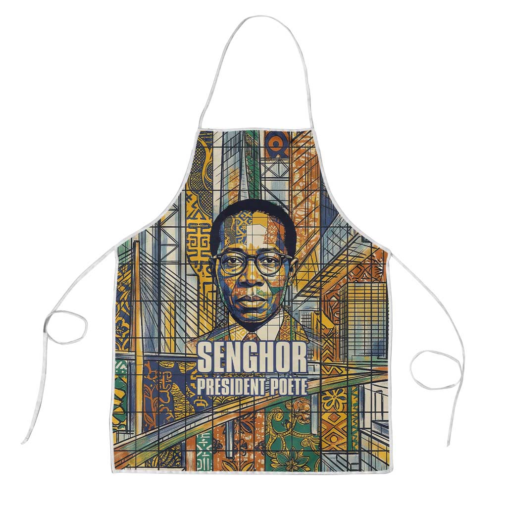Léopold Sédar Senghor Apron President Poete Portrait Futuristic African Robotic Handshake Earth and Flowers Unity - Wonder Print Shop